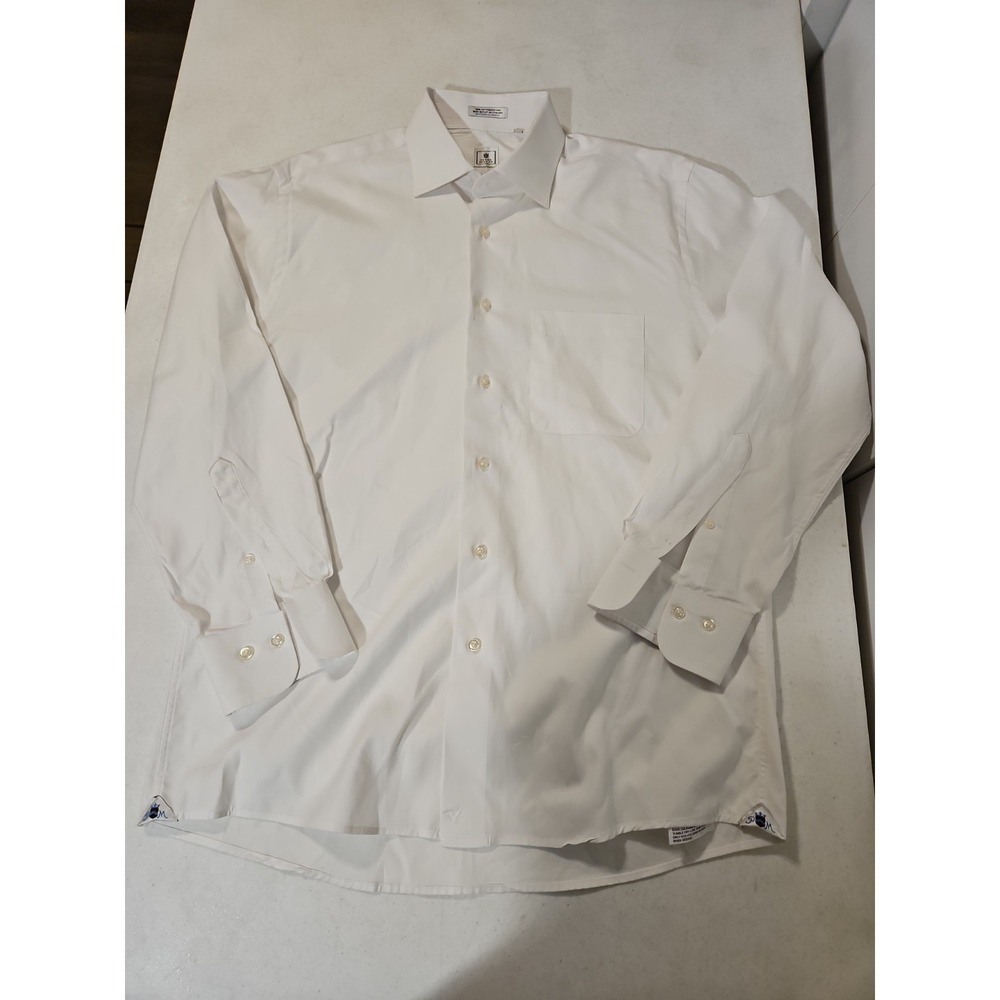 Peter Millar Button Down Shirt Mens 16R White Long Sleeve P M Crown Logo (1752